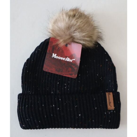 Moosejaw 8460447-W003A Women's One Size Black Winterfetti Pom Cuff Knit Beanie - Picture 1 of 8